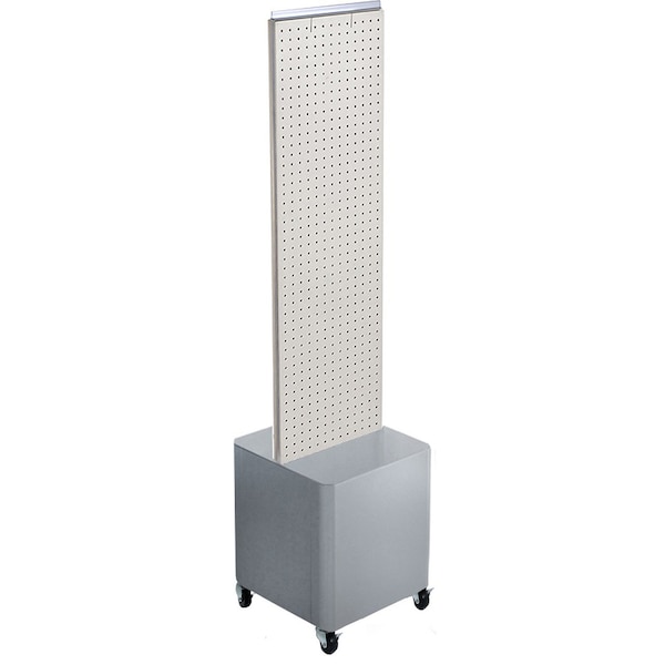 Two-Sided Pegboard Floor Display on Wheeled Studio Base